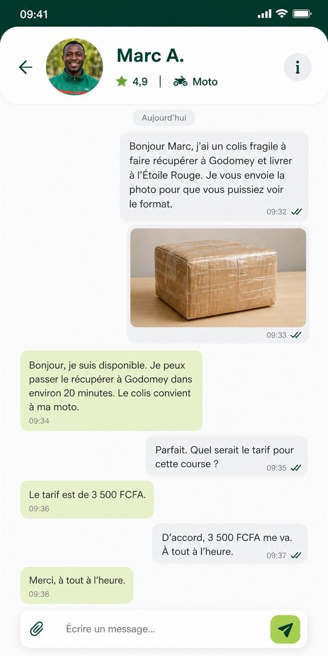 Conversation entre un client et un livreur dans Yiwa